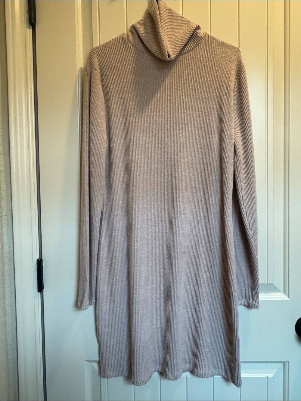 SO Ribbed Cowl Neck Sweater Dress in Beige/ light pink